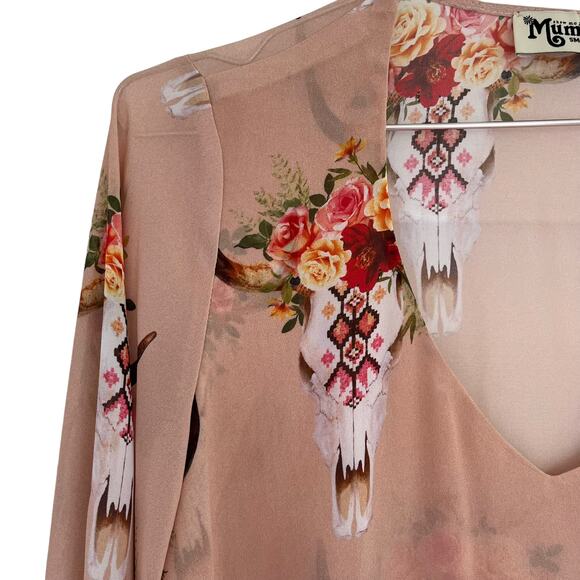 Show Me Your MuMu Frida Cow Skull Peach Blouse S - Picture 2 of 5